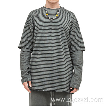 Spring New Batik Frayed Striped Loose T-Shirt